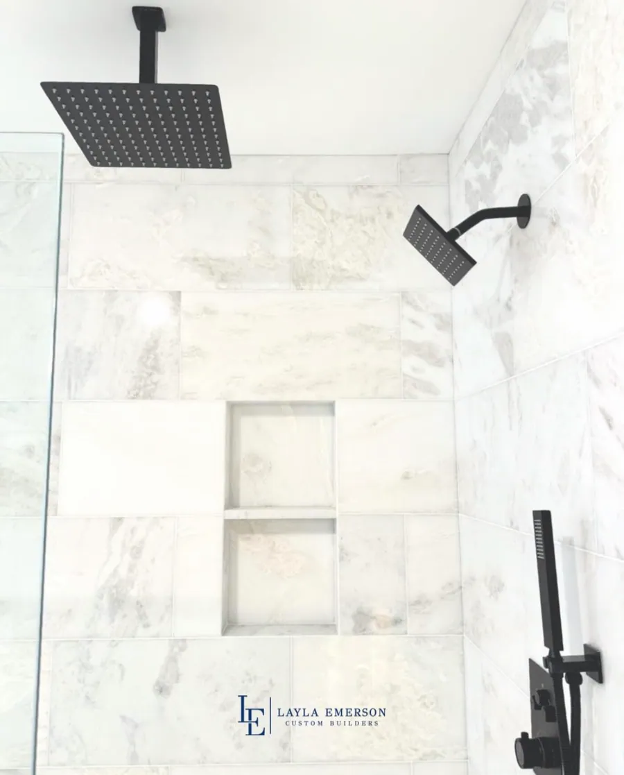 Marble shower with matte black fittings