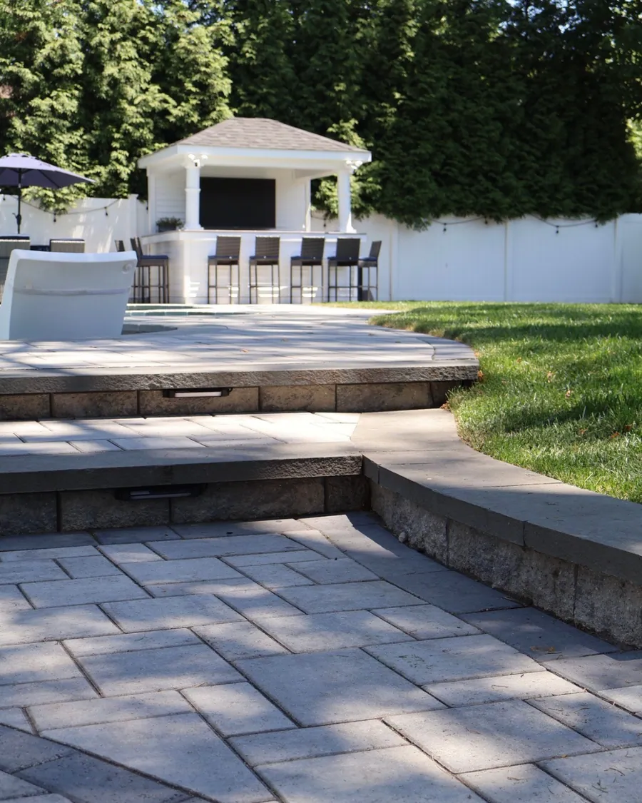 Paver patio with a covered pavilion