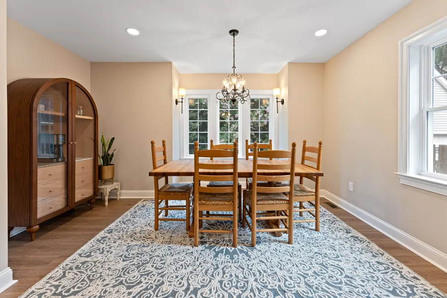 Dining room with an arched display cabinet