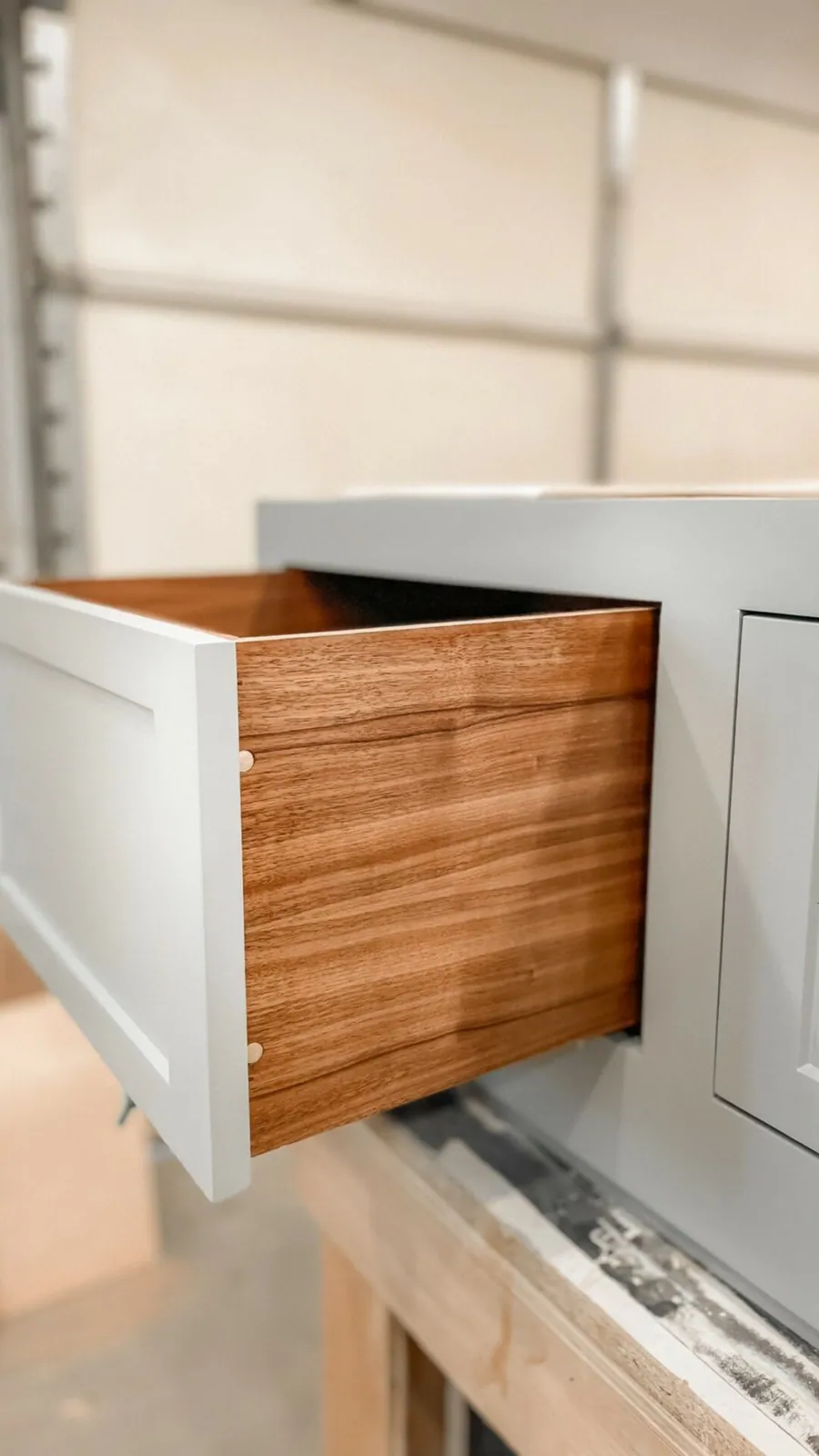 Dovetailed walnut drawer box built in the shop