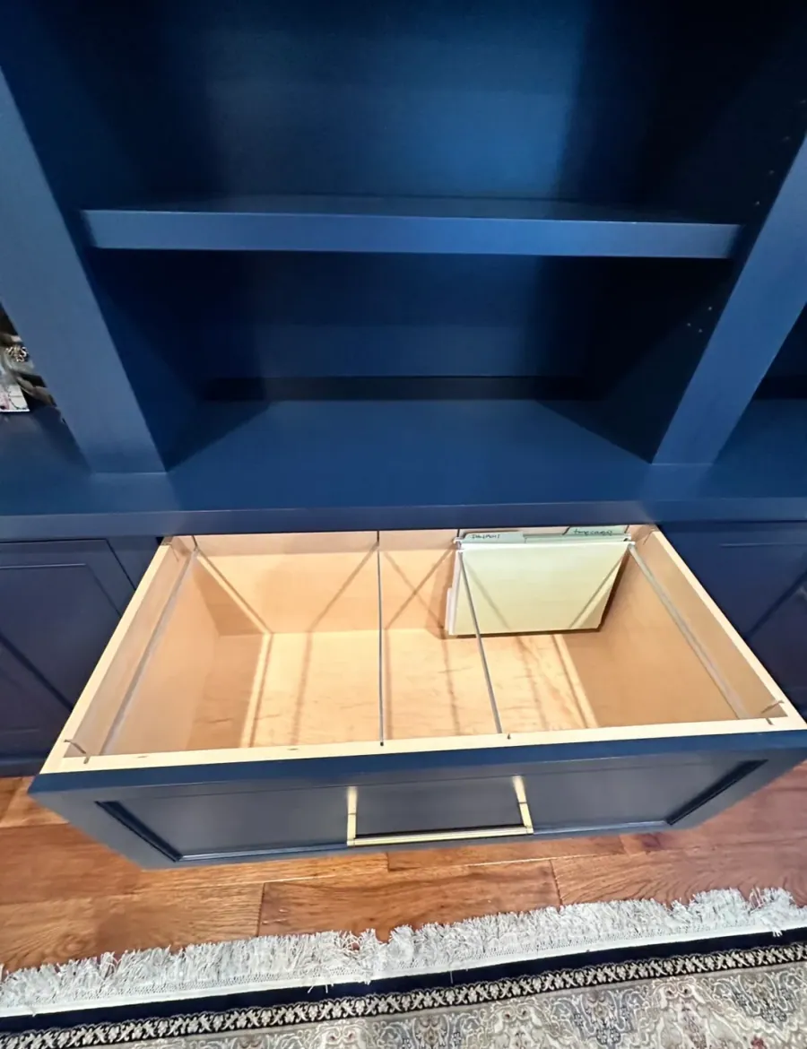 Navy built in with dovetailed drawer boxes