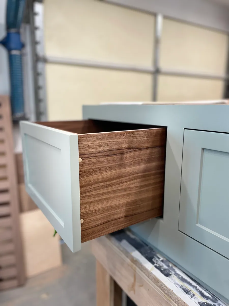 Walnut drawer box with hand cut joinery