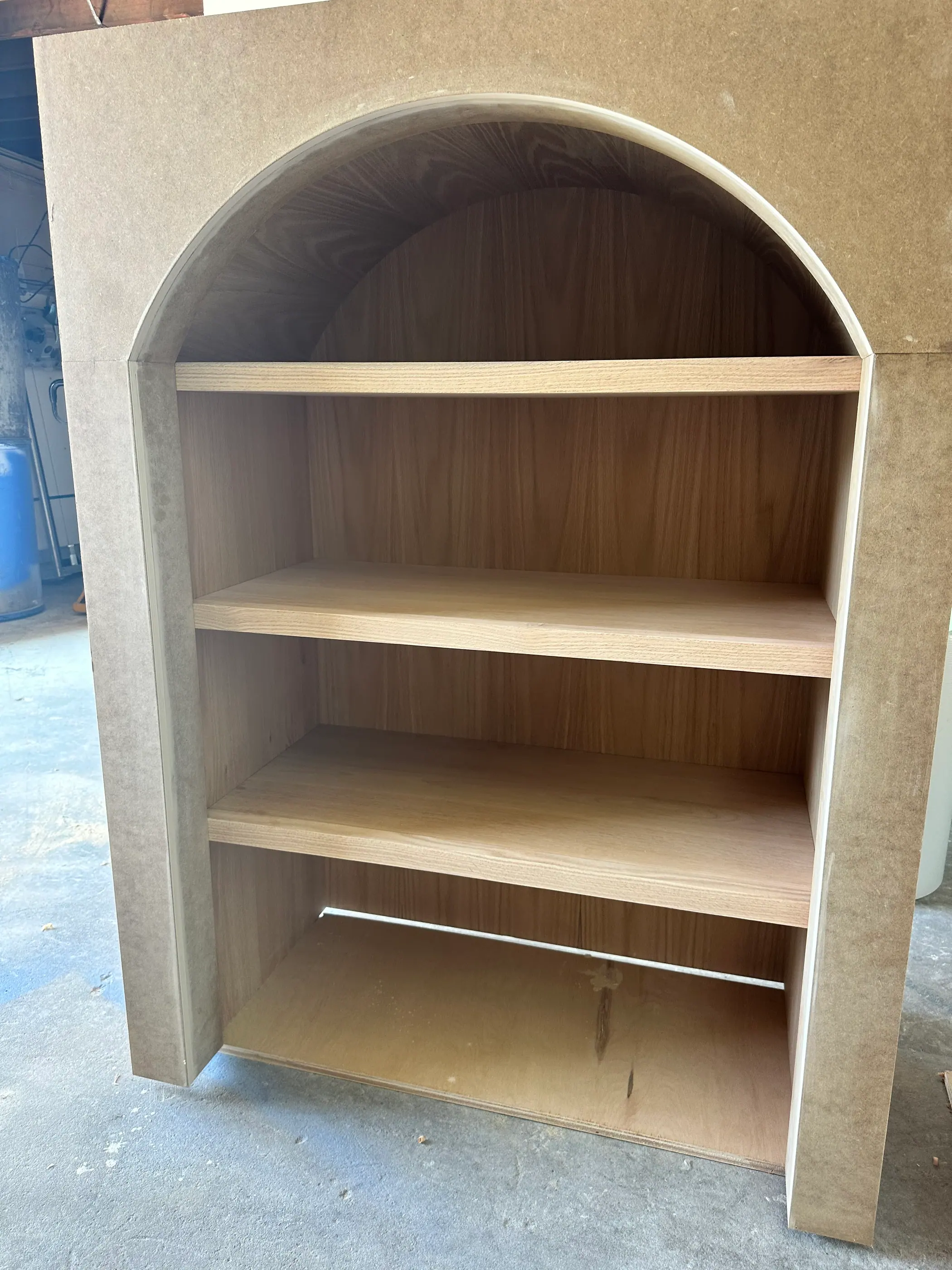 Arched bookcase before finishing