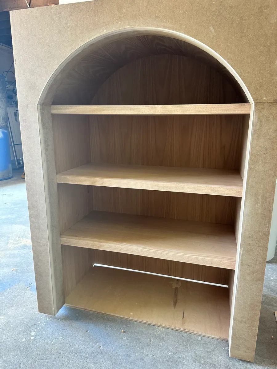 Arched bookcase before finishing
