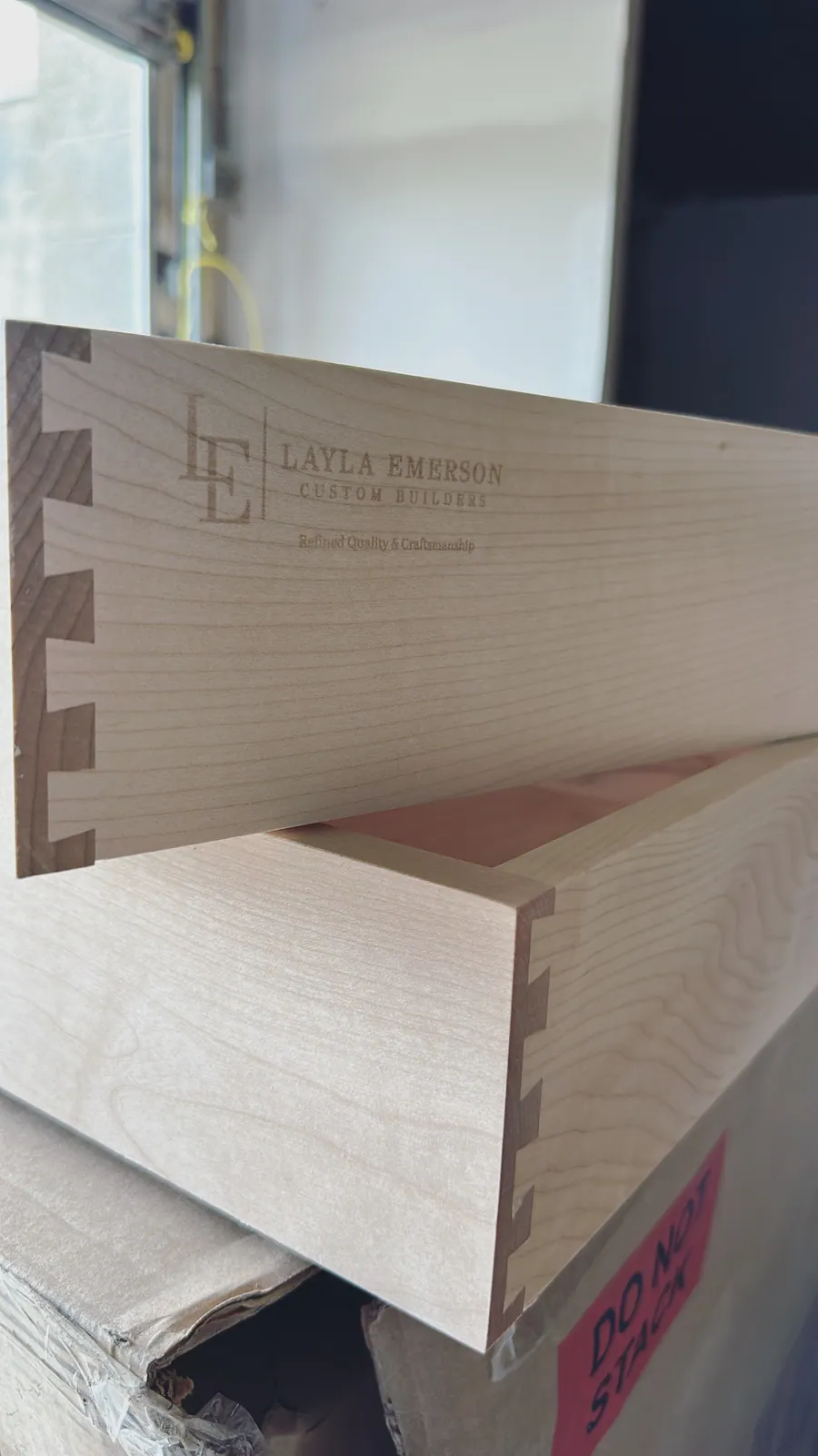 Drawer box detail on the bench