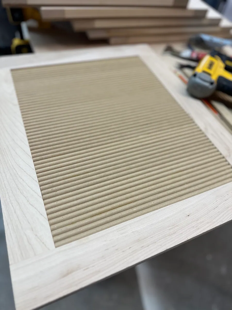 Fluted panel on the bench in the shop