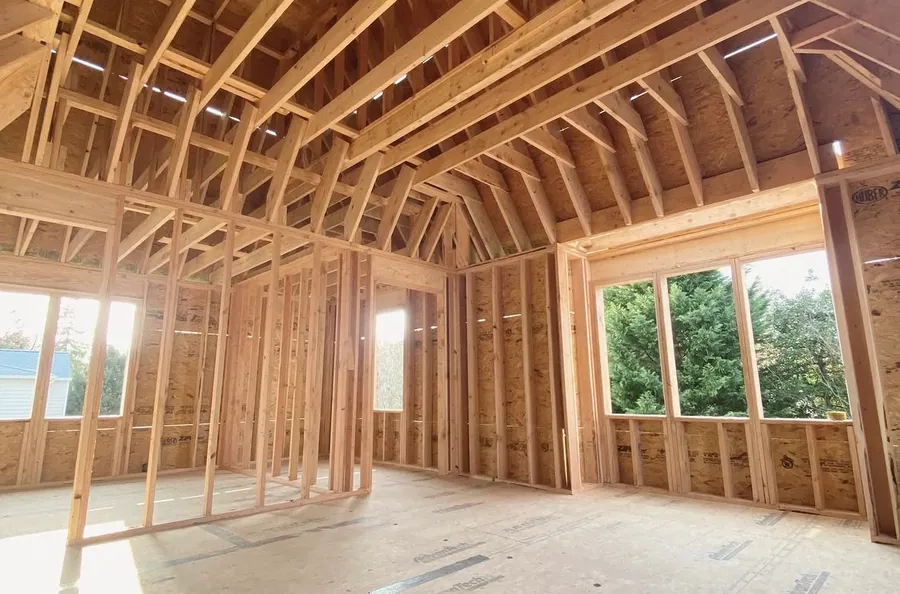 Framed interior with light through the openings