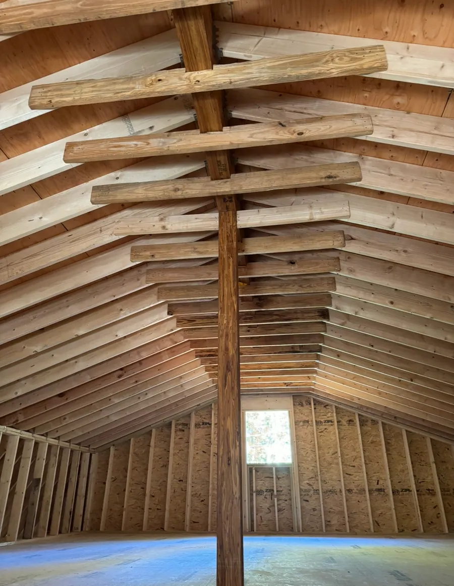 Gambrel roof framing seen from inside