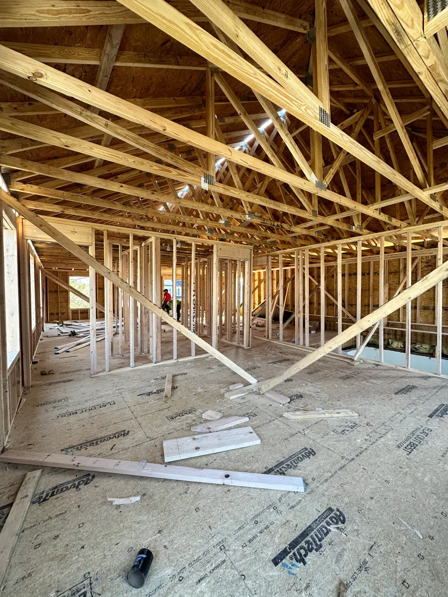 Roof trusses set on a new build